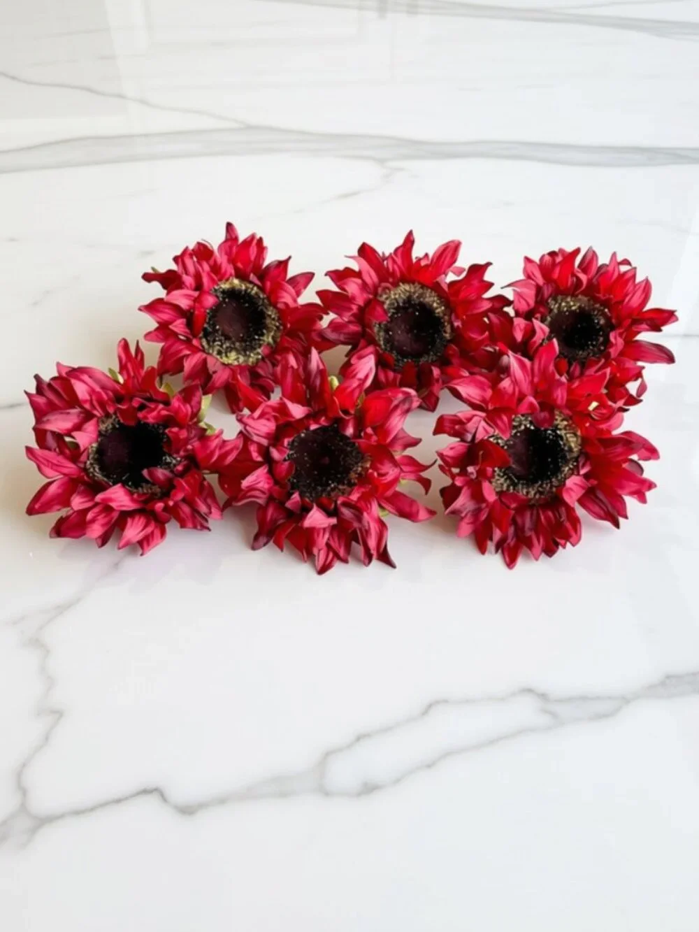 Burgundy Faux Sunflower Picks - Set of 6